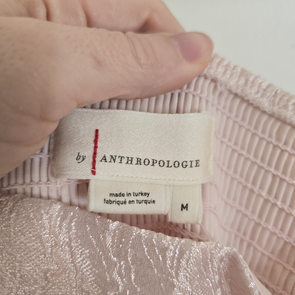 NWT Anthropologie Textured Puff Sleeve Pink Midi Dress Medium - Picture 8 of 9